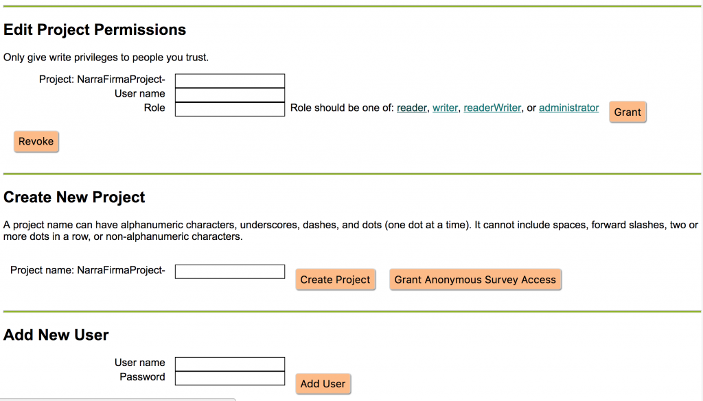 narrafirma node.js admin page