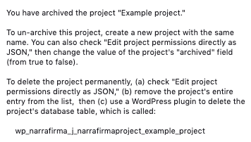 New WordPress archive project message